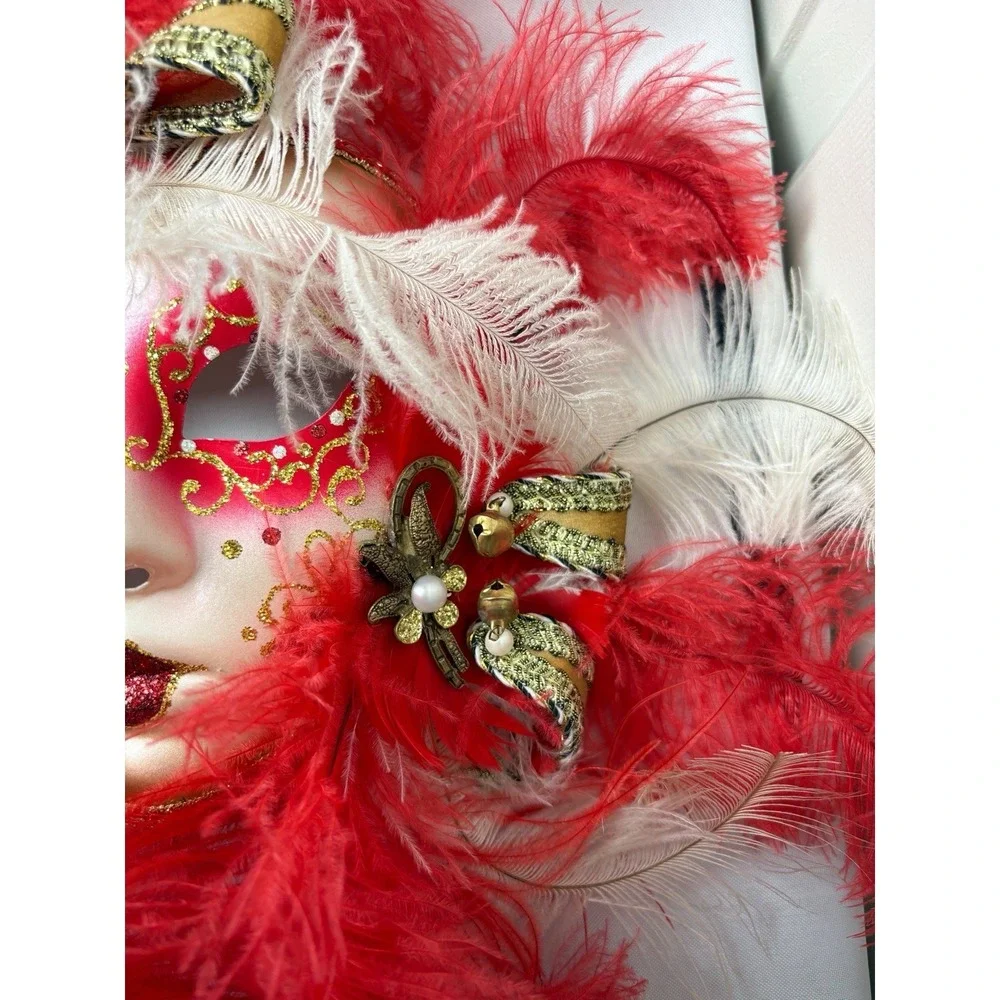 La Maschera Del Galeone Mask Italy Venezia Feathers Handmade Red Gold